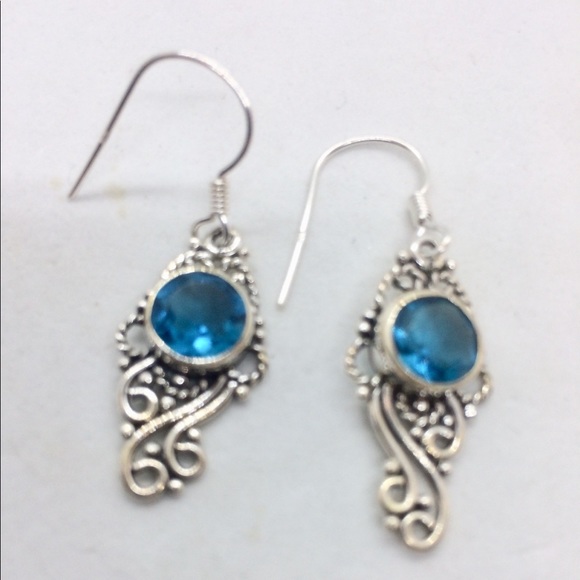 💎🌀BLUE TOPAZ STERLING SILVER EARRINGS - Picture 2 of 5